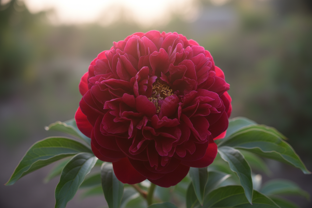 a crimson color peony rose