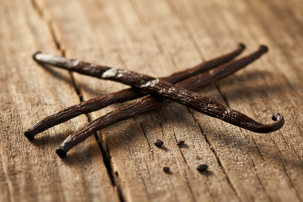 just two pieces of vanilla on wood