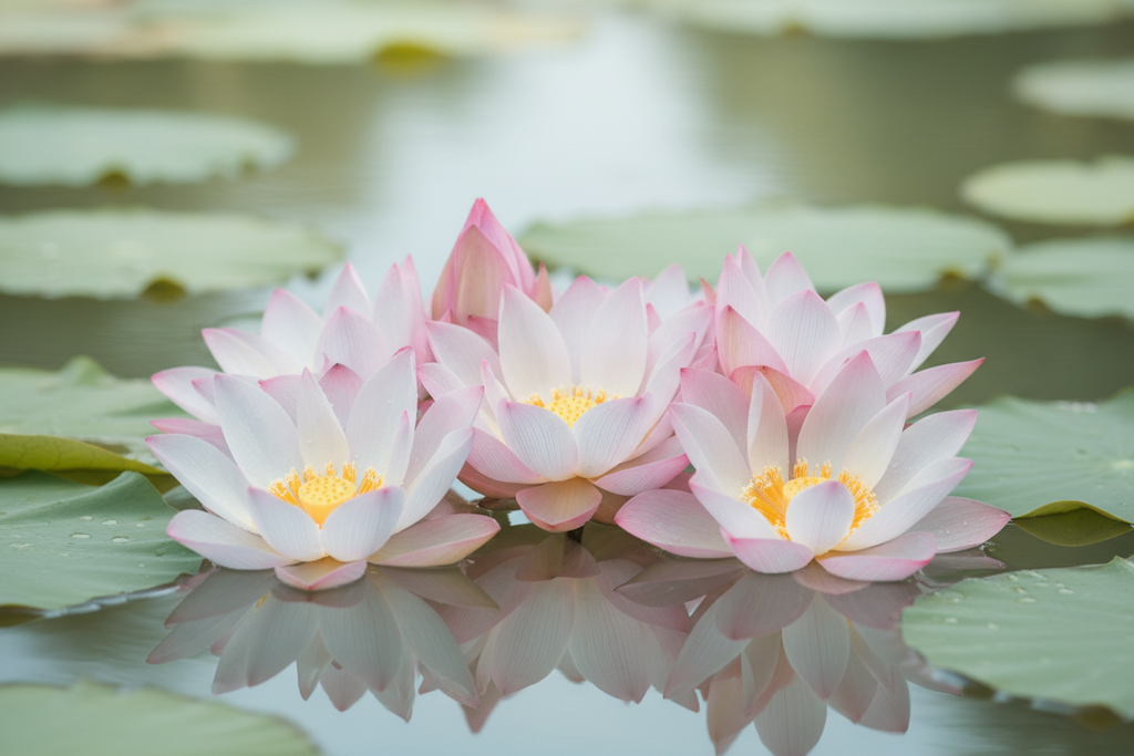 Lotus flowers pale blue and pink